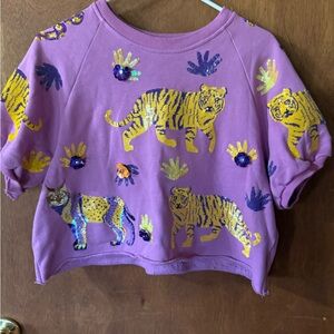 QUEEN OF SPARKLES Purple Sequin Tiger shirt and Shorts